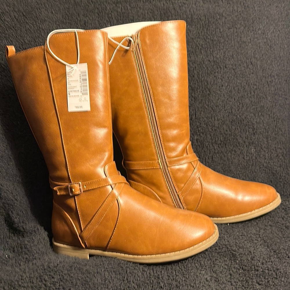 NWT-Girls Buckle Tall Boots - Tan